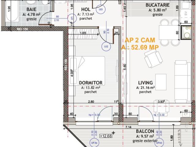 Comision 0% Apartament 2 camere, 52.69 mp + terasa 9.57 mp, Floresti