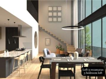 Condominio con sala de doble altura, departamento de dos pisos, con terraza de u
