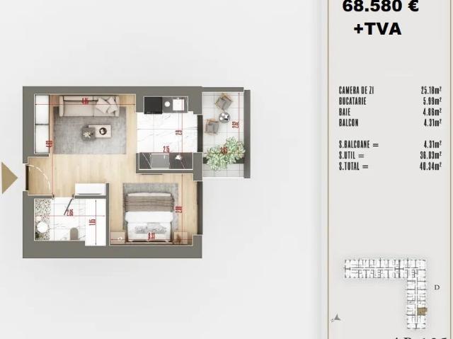 Confort urban: garsonieră de 40.34 m² cu design bine gândit