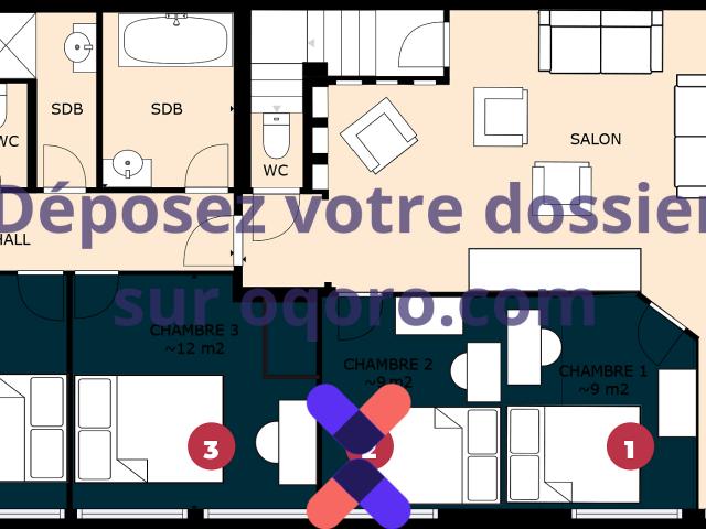 Colocation meublée de 170.0m2 600€ 69600 Oullins Pierre Bénite