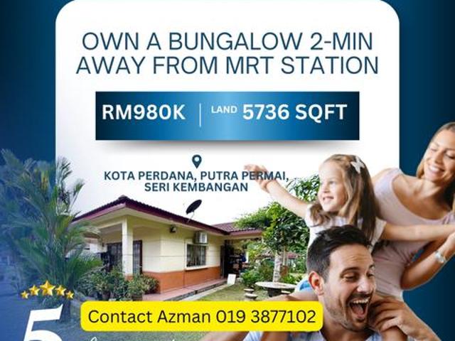 Corner bungalow 2min frm MRT Putra Permai Kota Perdana Seri Kembangan