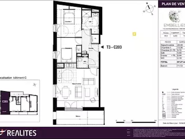Couëron 44220 Location appartement 3 pièces t3 parking