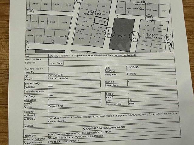 CMT GYM'DEN DÖŞEMEALTI KIRKGÖZ YENİKÖY MAH.SATILIK VİLLALIK ARSA