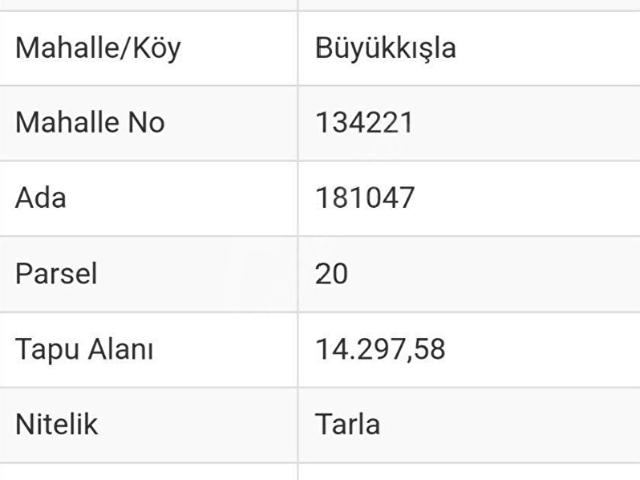 CMT Ş.KOÇHİSAR BÜYÜKIŞLA'DA SATILIK TARLA MÜSTAKİL PARSEL