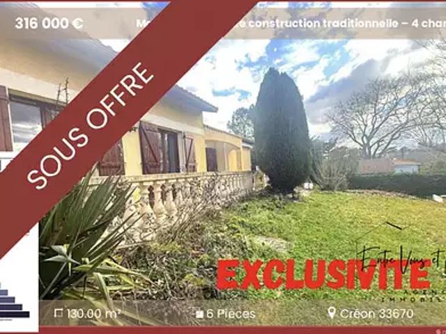 Créon 33670 Achat / Vente maison 6 pièces t6 terrasse