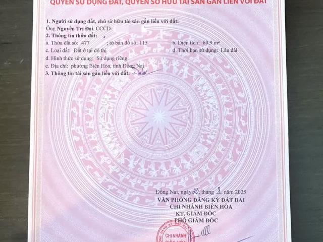 Dự án mới ra mắt – 9 lô đất p. Biên hoà bửu hoà cũ. Giá Đầu Tư
