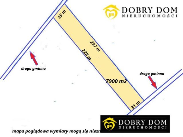 Działka 7 900 m² z dojazdem z dwóch stron, pod inwestycję