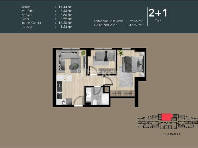 Daire 1+ İstanbul, Türkiye 212794