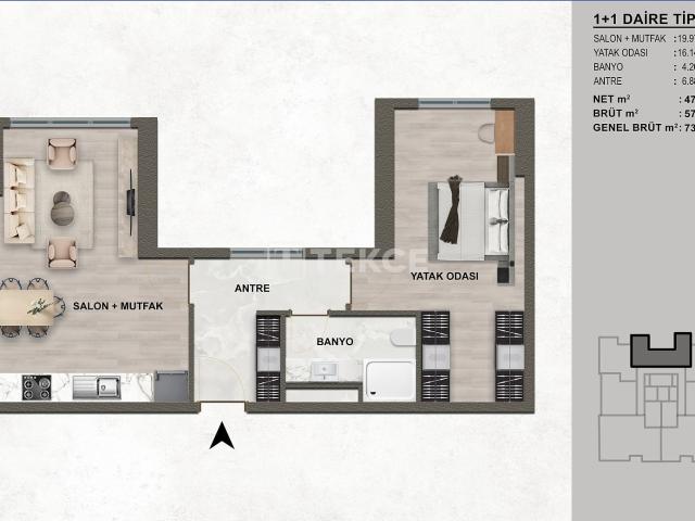 Daire 1+ İstanbul, Türkiye 221405