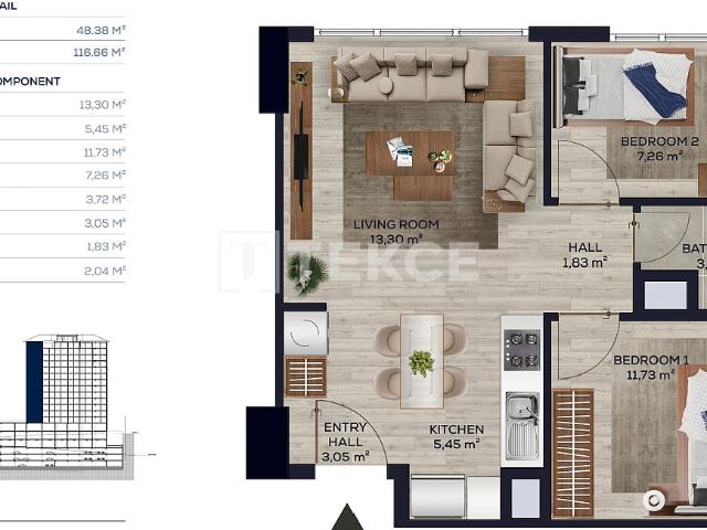 Daire 2+1 İstanbul, Türkiye 221401