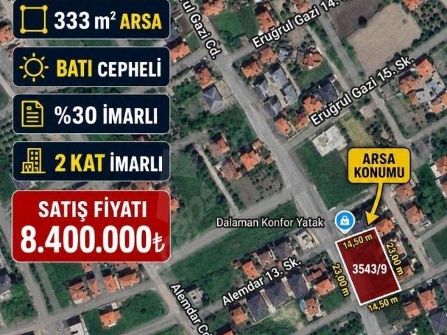 DALAMAN KARAÇALIDA BATI CEPHELİ 2 KAT İMARLI 333m SATILIK ARSA
