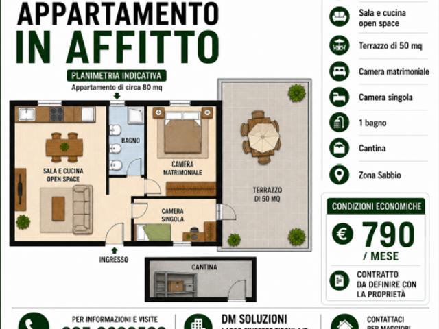 Dalmine due camere con ampio terrazzo e cantina