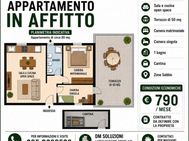 Dalmine due camere con ampio terrazzo e cantina