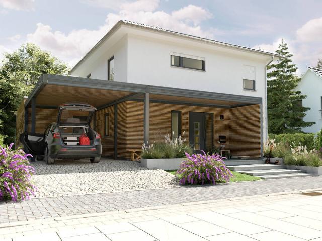 Das moderne Stadthaus mit Carport und Anbau