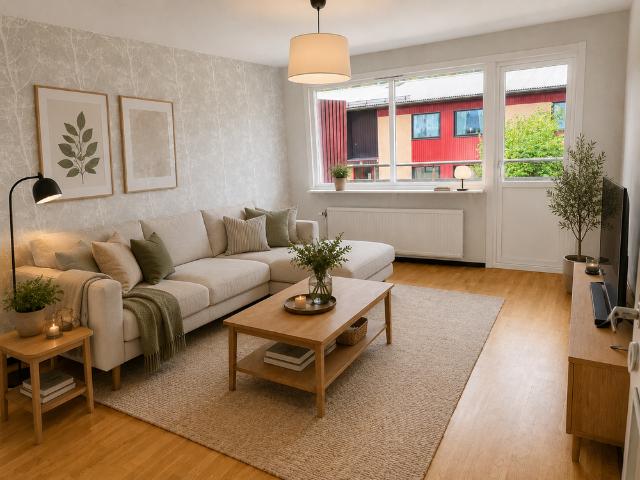 Denna ljusa och välplanerade lägenhet om 3 rum och kök är belägen på andra våningen och erbjuder ett trivsamt boende med balkong. Lägenheten har ett rymligt vardagsrum med fint ljusinsläpp och utgång till balkongen, två sovrum samt ett praktiskt kök med goda arbetsytor och diskmaskin. Planlösningen skapar en hemtrevlig känsla och passar såväl den mindre familjen som paret eller den som önskar extra utrymme. Öppen fiber finns indragen i fastigheten och internet/TV tecknas via Zmarket. Telias TV p