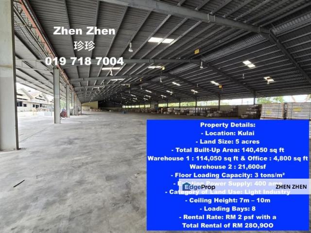 Detached Factory for Rent, Kulai, Available Now, Land area 5 acres, c/w 8 loading bays