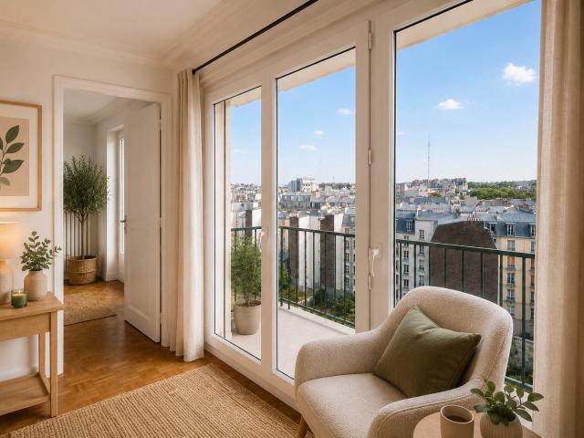 Deux pièces de 51 m2 avec vue exceptionelle sur les toits de Paris et le bois de Vincennes