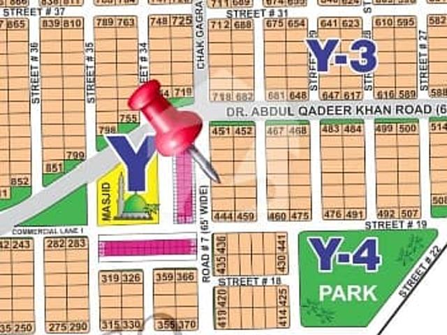 DHA Multan sector Y 1 kanal 65ft facing residential plot near to park, Masjid and commercial