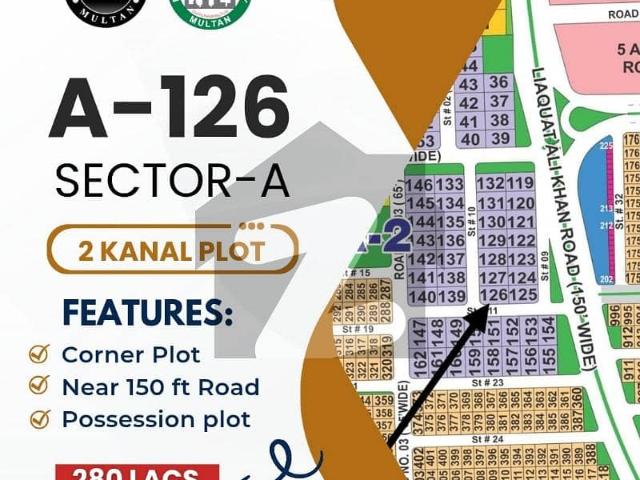 DHA Multan Sector A 2 Kanal Plot For Sale Corner Plot 150 feet Road possession Plot