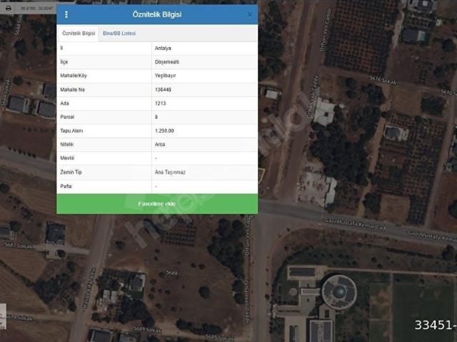 DÖŞEMEALTI YEŞİLBAYIR ANTALYASPOR KARŞISI KÖŞE 1250 M2 TİCARİ FİRSAT ARSASI