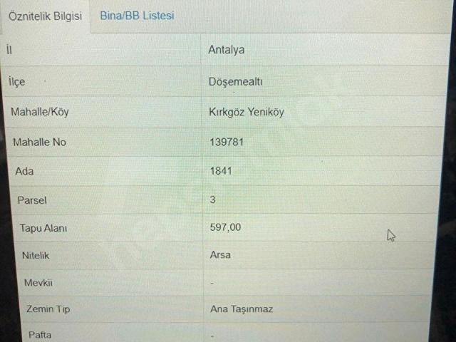 DÖŞEMEALTI YENİKÖYDE 597 M2 SATILIK VİLLA ARSASI