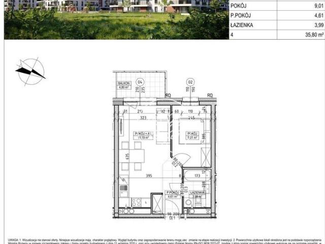 Do sprzedania przestronne 2 pokojowe mieszkanie 35,80 m² w Fordonie
