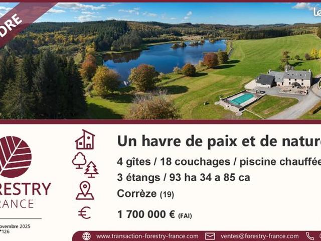 Domaine d’exception avec étangs, forêt et 4 gîtes au cœur de la Corrèze