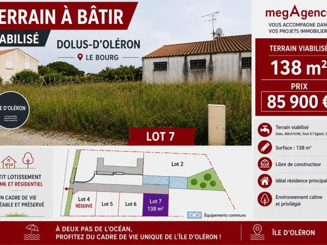 DOLUS D'OLERON, TERRAIN A BATIR viabilisé de 138m²