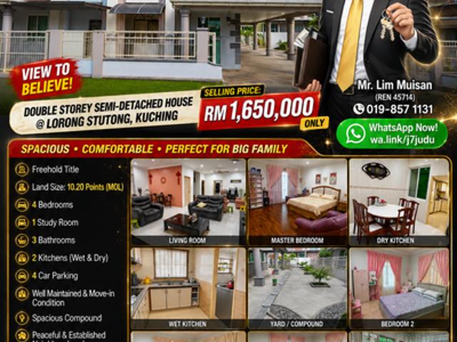 Double Storey Semi Detached House at Lorong Stutong in Kuching for Sale