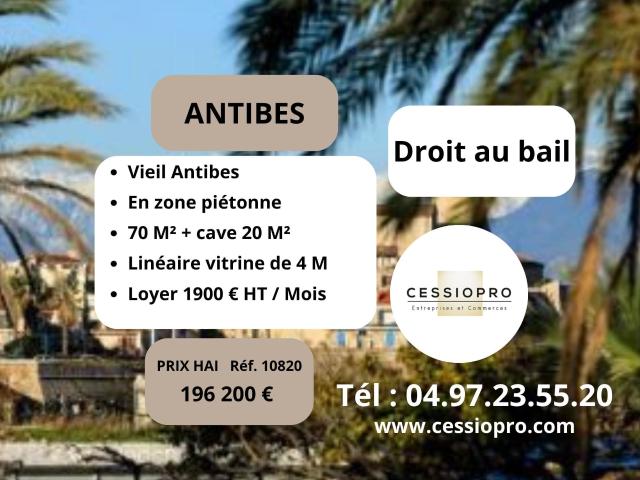 Droit au bail Vieil Antibes, 70M2, emplacement zone piétonne