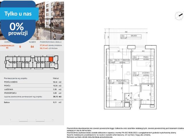 Dwupokojowe mieszkanie 36,13 m2 w Bielawach, Bydgoszcz