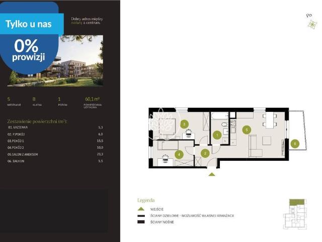 Dwupokojowe mieszkanie 60,1 m2 w Bydgoszczy na Flisach
