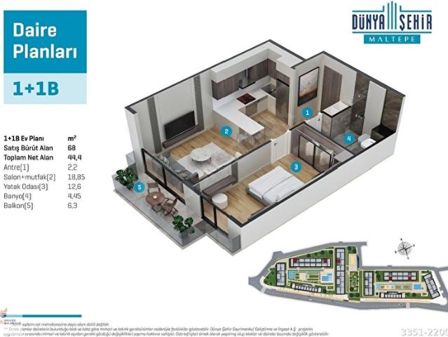 DÜNYA ŞEHİR PRESTİJLİ PROJEDE FULL DONANIMLI DENİZ MANZARALI 1+1