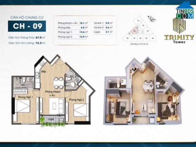 Duy nhất! Bán căn 2pn 68m2 Trinity Tower cao cấp sắp nhận nhà nhìn 2 hồ lớn Mễ Trì giá bán rẻ