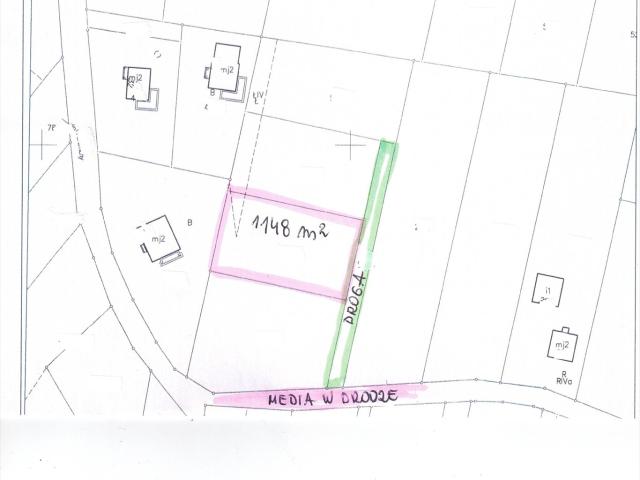 Działka budowlana 1183 m² z mediami w drodze, las, łąki