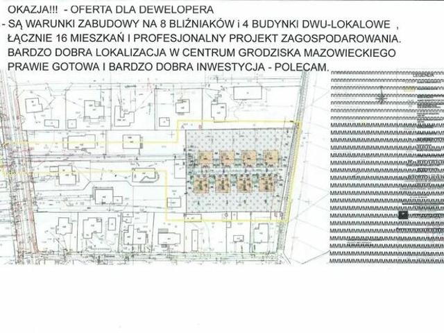 Działka budowlana 16 mieszkań w centrum Grodziska Maz