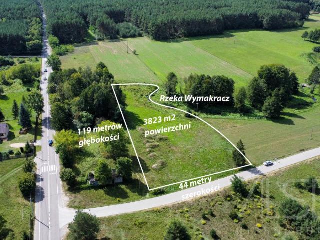 Działka budowlana 3823 m2 z dostępem do rzeki Wymakracz