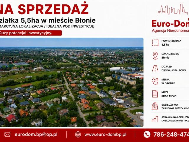 Działka inwestycyjna 55 000 m2 w Błoniu – pełne uzbrojenie
