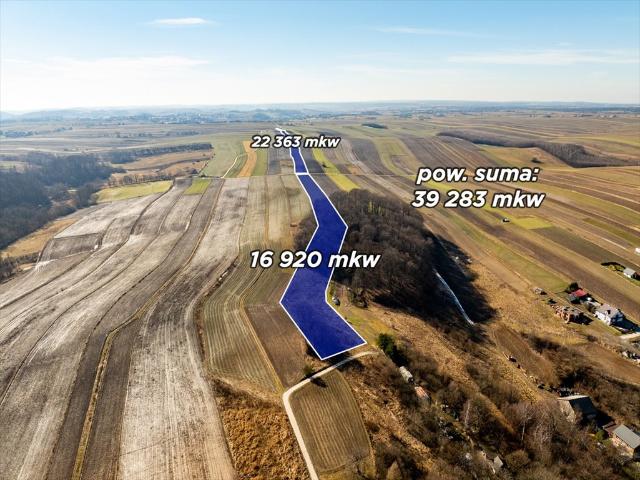 Działka rolna 39 282 m² z dostępem do asfaltu i widokami