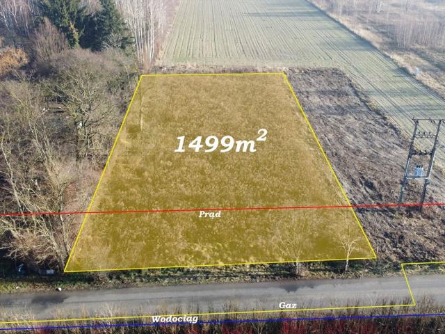 Działka 1499 m² w Cholewach z mediami i MPZP