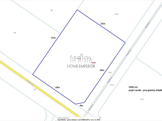 Działka 1000 m² pod zabudowę, media przy granicy