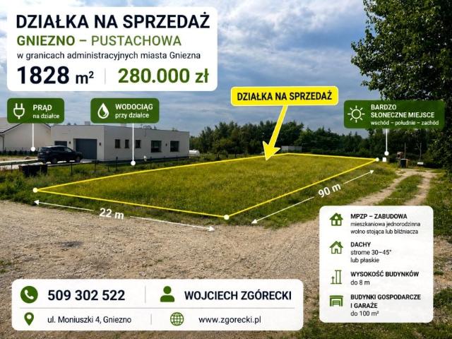 Działka 1 828 m², Gniezno