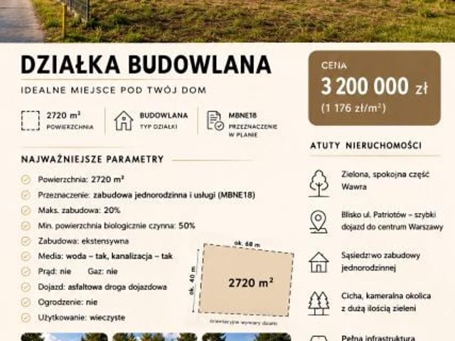 Działka 2 720 m², Warszawa