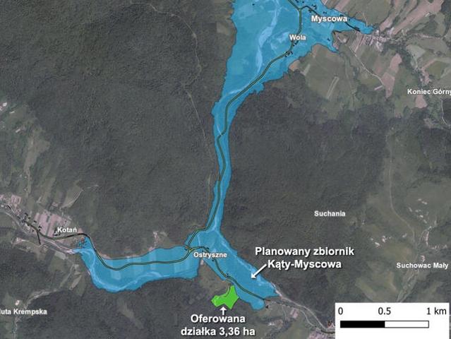 Działka 3,36 ha przy planowanym zalewie Kąty Myscowa