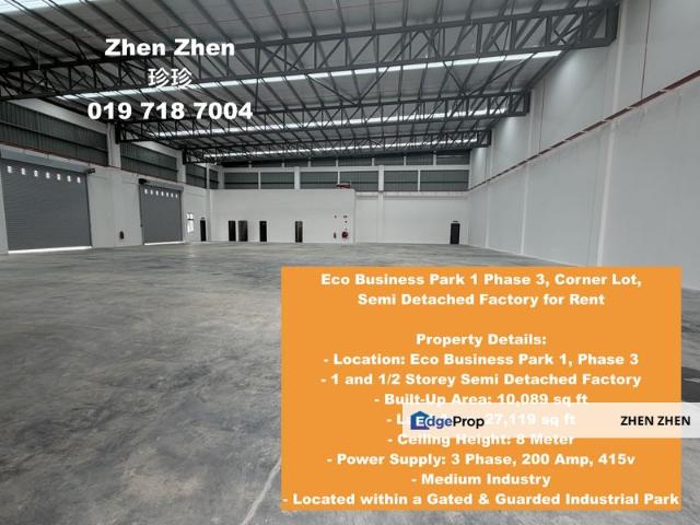 Eco Business Park 1 Phase 3,Corner Lot, Semi Detached Factory for Rent