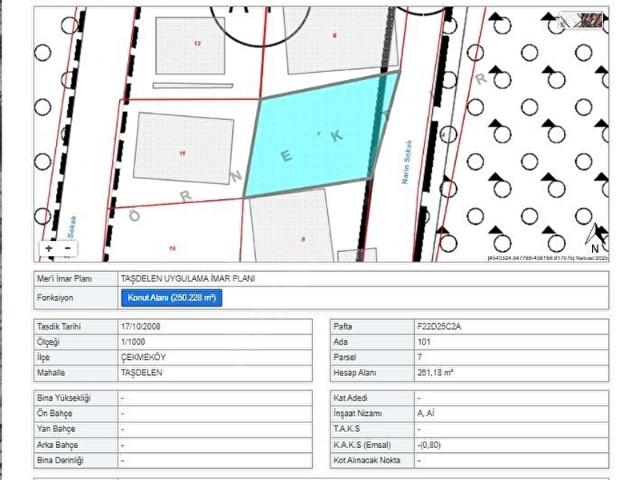 Çekmeköy Soğukpınar'da Satılık 261m2 imarlı ifrazlı arsa