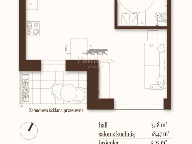 Ekskluzywna kawalerka z dużą loggią i przestronną łazienką