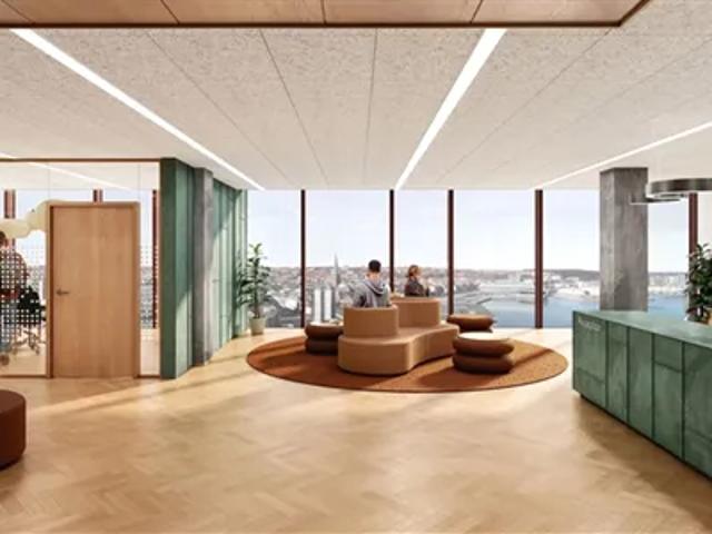 Hel kontoretage i Mindets tårn med panoramaudsigt over Aarhus og bugten