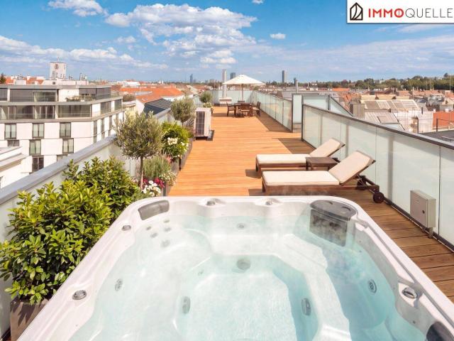 Ein Zuhause über den Dächern Wiens Großzügige 3 Zimmer Dachgeschosswohnung mit zwei Terrassenebenen, ca. 90 m² Wohnküche und 360° Panorama in Wien Döbling