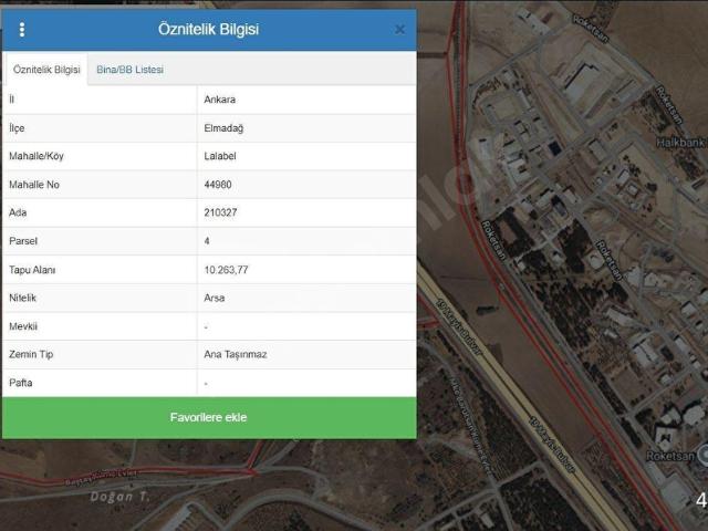 ELMADAĞ LALABEL DE 10.263M2 TEK TAPULU SANAYİ İMARLI SATILIK ARSA